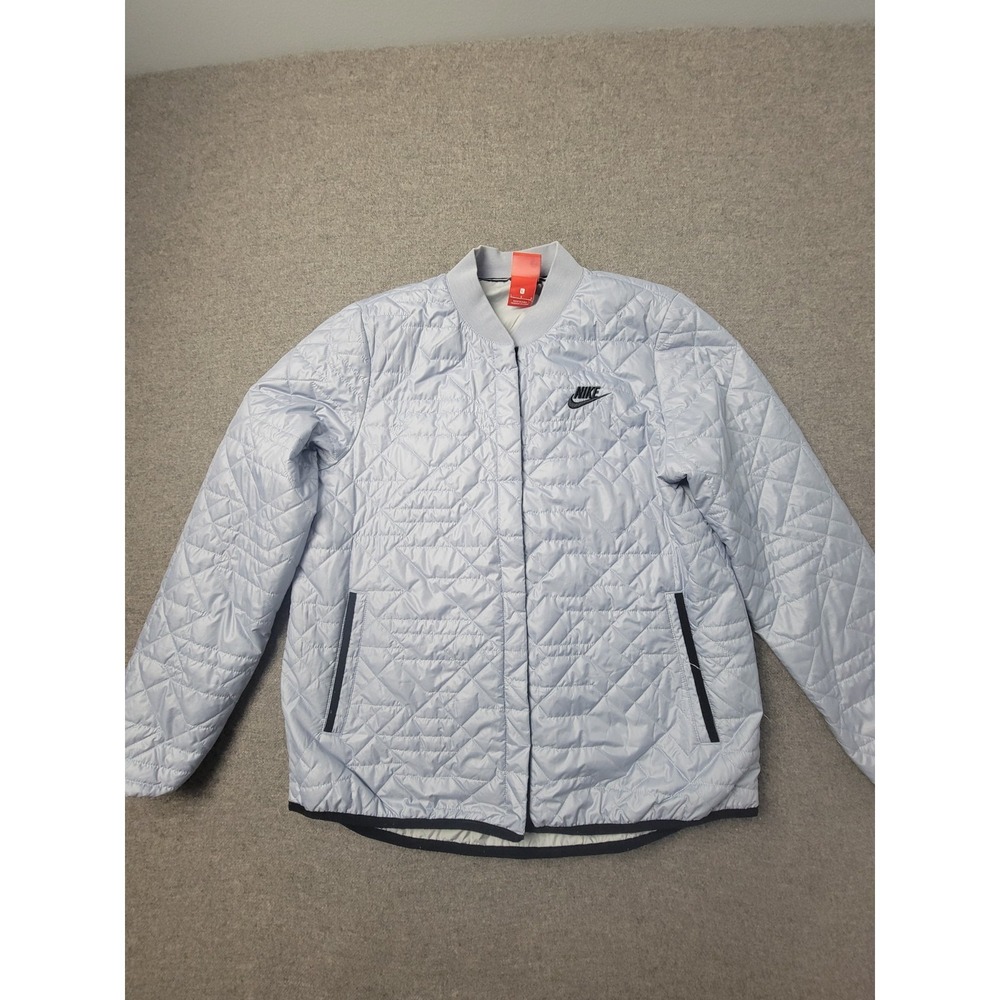 Nike Quilted Jacket Womens L Gray Lined Primaloft Long Sleeve‎ Snap Front